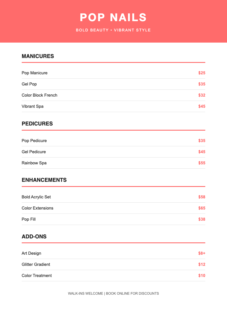 Bold color block nail price list
